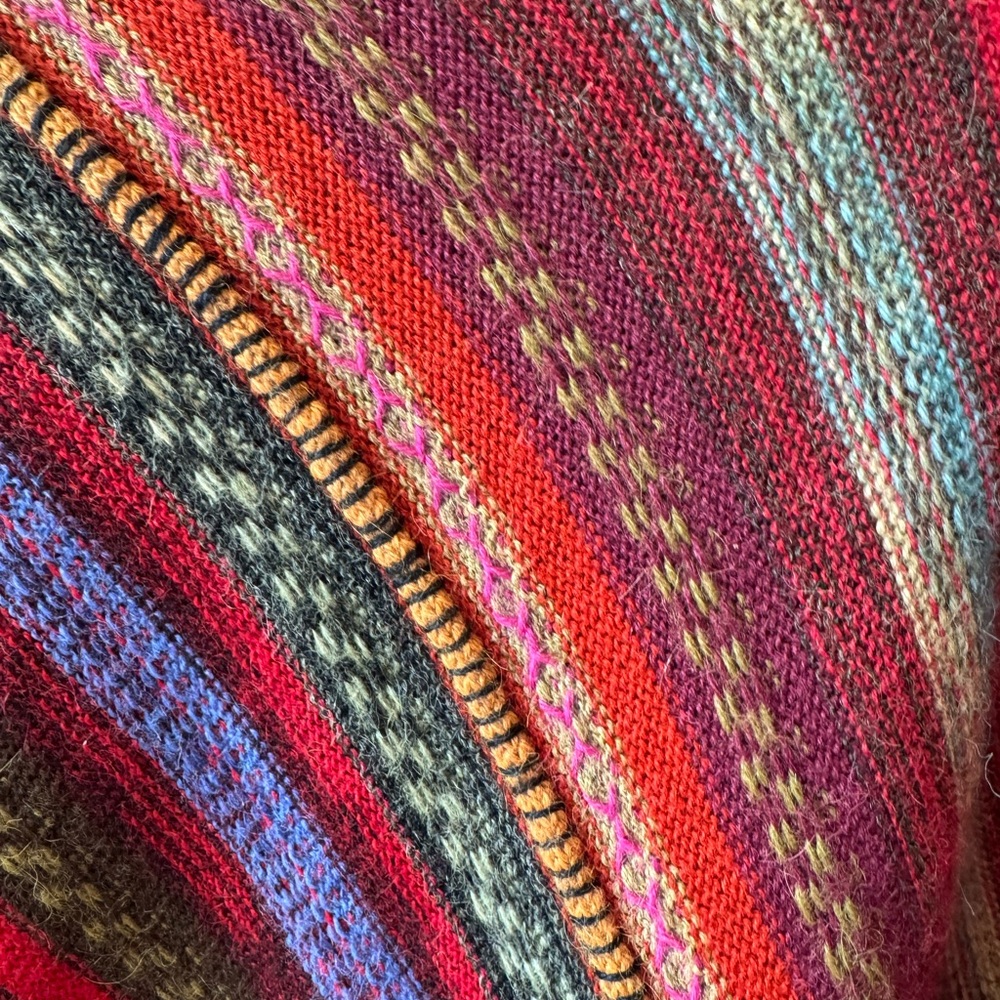 Colorful Striped Women's Alpaca Poncho with Fringe - Picture 2 of 3